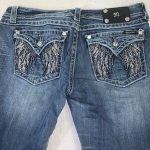 Miss Me Women's Boot Cut Jeans Size 33 R Vintage Y2k Embellished Angel Wings